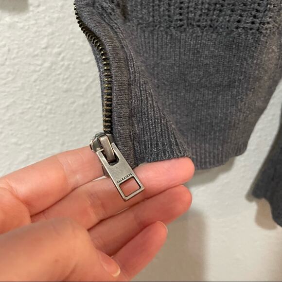 All Saints Grey Full Zip Cardigan Sweater Womens L Chunky Oversized Academia - Picture 3 of 6